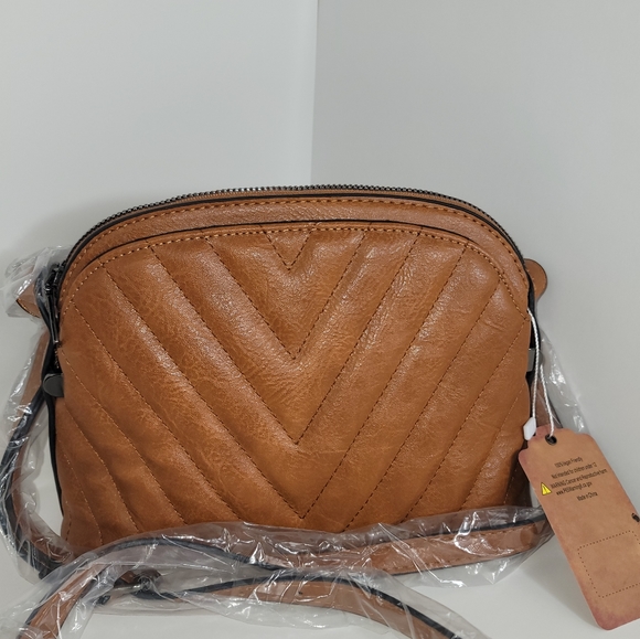Womens Crossbody adjustable Shoukder Strap Sam and Hadley brown quilted Purse - Picture 5 of 8